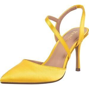 New Yumlon Womens 8 Yellow Closed Toe 4" Heel Stiletto Slingback Pumps Shoes